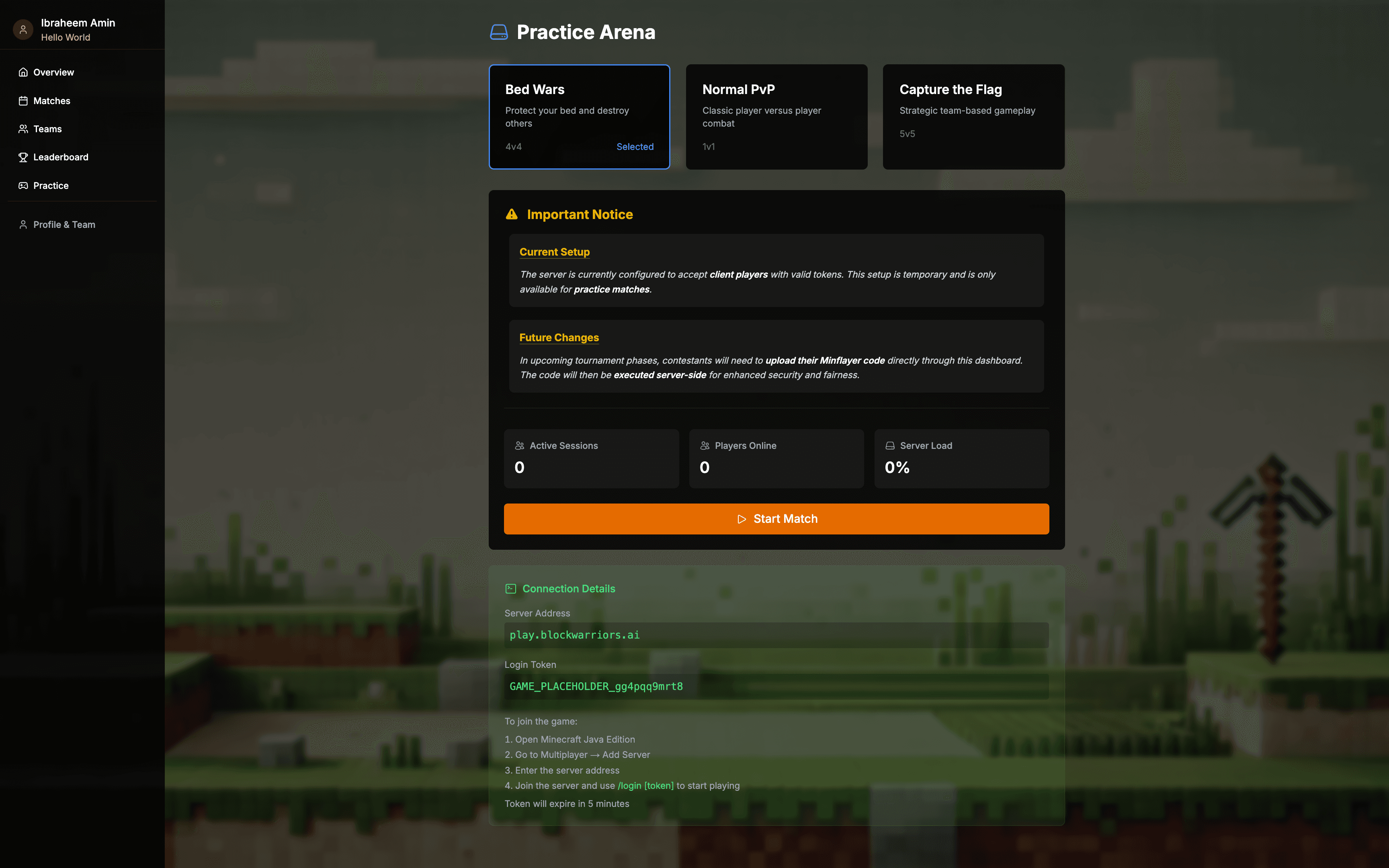 BlockWarriors Setup - Tournament Configuration